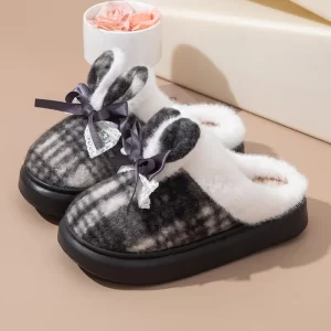 Bow Fluffy Women's Slippers Flats Winter Luxury Designer Woman Shoes Casual Plush Indoor Cute Fuzzy Fur Slides Elegant Footwear